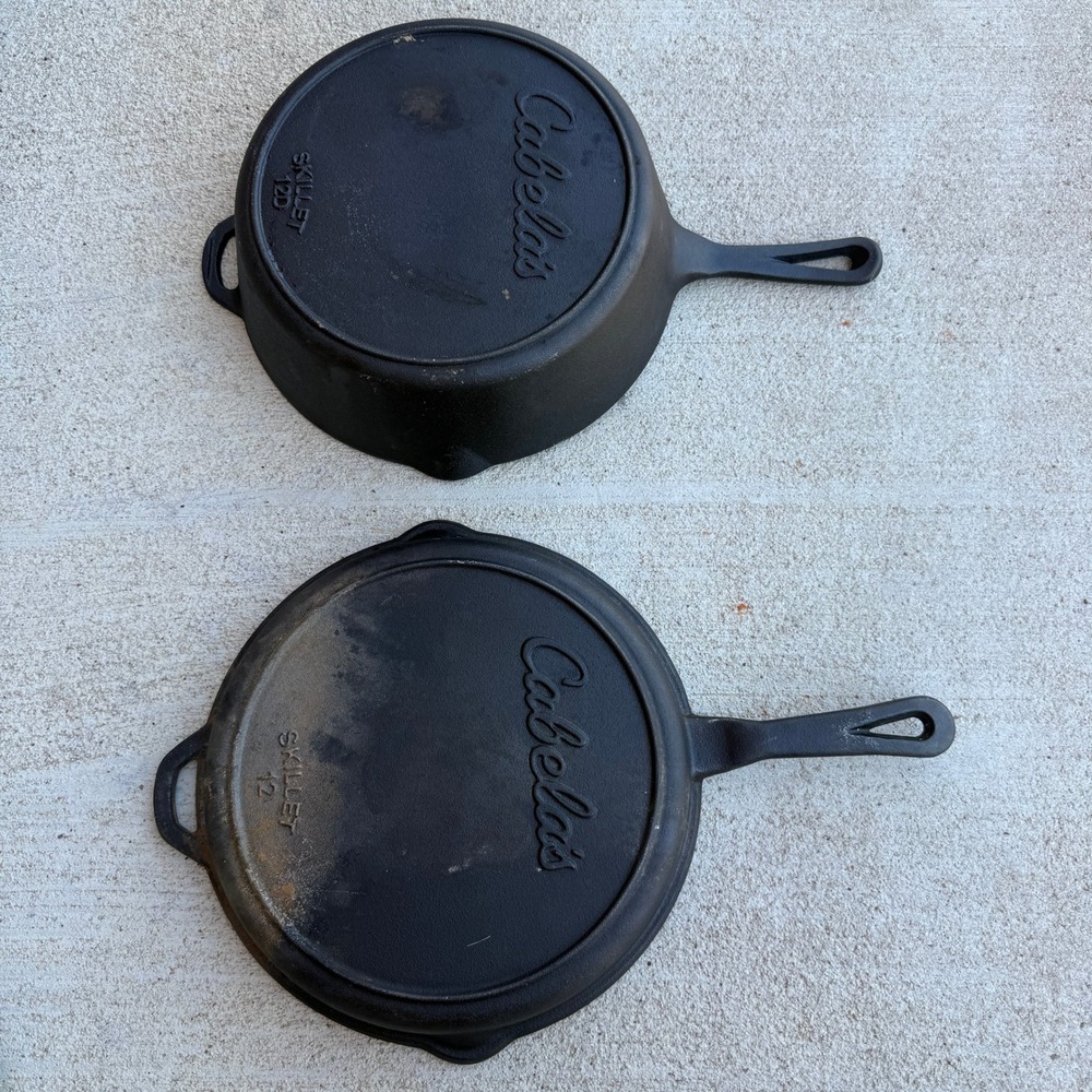 Cabelas Cast Iron Skillet Set 12 and 12D Deep Skillet Black 2 Piece Cookware
